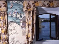 Westport House:  Chinese wallpaper and a view of the Quay, October 1989. - Lyons0019061.jpg  View of the lake from the Chinese room , Westport House, October 1989.
