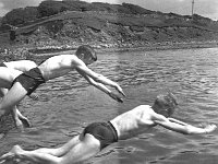 Young swimmers at the Poin, at Roman Island Westport, 1950s.. - Lyons0013585.jpg  Young swimmers at the Poin, at Roman Island Westport, 1950s. : 1950s Misc, 1950s Young swimmers at the Point Roman Island Westport.tif, Lyons collection, Westport