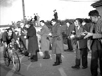 Mickie Palmer, Westport 1956. - Lyons0013681.jpg  Mickie Palmer crossing the finishing line. Cycling race, Westport, 1956. : 1956 Mickie Palmer crossing the finishing line.tif, 1956 Misc, Lyons collection, Westport
