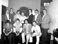 Darts final in the Three Arches pub, Westport., March 1980. - Lyons0015113.jpg  Darts final in the Three Arches pub, Westport. The finalists with their prizes in the Three Arches finalist competition. Standing in the back row third from the right is Michael O' Toole who made the presentations. The O' Toole family proprietors. March 1980. : 1980 Misc, 19800328 Darts final in the Three Arches 1.tif, Lyons collection
