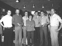 Road Race in Westport Festival, August 1980. - Lyons0015127.jpg  Some of the organising committee with prize-winners. At left Pat Hughes, Carraig Donn; third from left Harry Hughes, Portwest, Westport; fifth from left Sean Langan, Country Fresh Vegetable Shops and at right Garda P J O' Rourke (organising committee). The first annual road race in Westport weekend festival, August 1980. : 19800809 Road Race in Westport Festival 1.tif, Lyons collection, Westport
