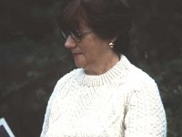 Doougan's Knitwear, Donegal. August 1980. - Lyons0015141.jpg  Bridie Ring wearing a white sweater from Doougan's knitwear Donegal. August 1980. : 19800815 Doougans' Knitwear 3.tif, Lyons collection, Westport