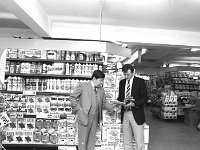 Super-Valu Westport, February 1984.. - Lyons0015204.jpg  At left Sean O' Connor in his new supermarket, Super-Valu  in Westport with his son-in-law Noel Kavanagh. February 1984. : 19840217 Super Value 1.tif, Lyons collection, Westport