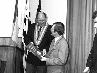 Civic reception for Plougastel , May 1987. - Lyons0015412.jpg  Civic reception for Plougastel 10 year celebrations. Presentation to John Joe O' Malley from the Plougestal Chairperson. Westport, May 1987. : 19870511 Reception for Plougastal 10 Year celebrations 1.tif, Lyons collection, Westport