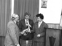 Civic reception for Plougastel , May 1987. - Lyons0015413.jpg  Civic reception for Plougastel 10 year celebrations. Reception chaired by Sean Staunton Westport UDC and Sheilia Molloy receiving a gift from the Plougestal Chairperson. Westport, May 1987. : 19870511 Reception for Plougastal 10 Year celebrations 2.tif, Lyons collection, Westport