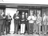 Opening of new ACOT building in Westport, June 1987. - Lyons0015433.jpg  Opening of new ACOT building in Westport, June 1987. Centre Frank Chambers, Mayo Co. Council after cutting the tape after he opened the new ACOT building in Westport. Also included in the picture are Martin Joe O' Toole Co. Cllr; Terry Gallagher ACOT; Teddy Mc Hale NFA and John Joe O' Malley, Westport UDC. : 19870618 Opening of new ACOT building in Westport 3.tif, Farmers Journal, Lyons collection, Westport
