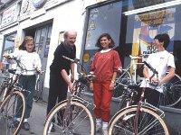 Charles Breheny supplying rented bicycles, Westport Tourism June 1988 - Lyons0015500.jpg  Charles Breheny supplying rented bicycles to L-R : Jenny Murphy, Niamh Murphy and their mother Sileagh Murphy.  Charles Breheny supplying rented bicycles to L-R : Jenny Murphy, Niamh Murphy and their mother Sileagh Murphy. Westport Tourism.  June 1988 : 19880618 Westport Tourism 4.tif, Farmers Journal, Lyons collection, Westport