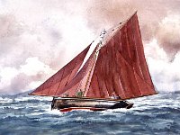 Painting of a hooker with full sails by artist Kenneth King. Westport, September 1988. - Lyons0015515.jpg  Painting of a hooker with full sails by artist Kenneth King. Westport, September 1988. : 19880907 Artist Kenneth King 1.tif, Lyons collection, Westport