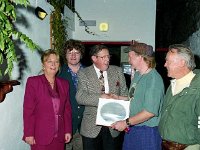 Presentation in Matt Molloy's Pub 1995. - Lyons0015921.jpg  A picture of Clew Bay presented by Liam Lyons, Westport Tourism Organisation to Matthew Swann " Adventure Canada " on the occasion of the ship's visit to Clew Bay Westport. At left Geraldine Molloy. Presentation made in Matt Molloy's pub, September 1995. : 19950919 Presentation in Matt Molloy's Pub.tif, Lyons collection, Westport