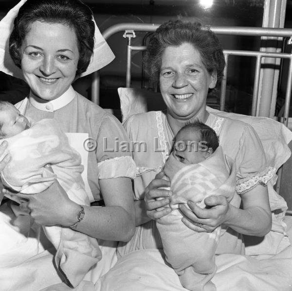 Mrs Eamon Duffy & her twins & her nurse, 1965