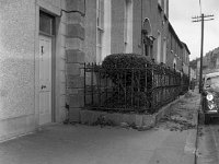 Bank of Ireland, railings,  Wesport, 1965 - Lyons0000293.jpg  Dirt around the Bank of Ireland, railings,  Wesport, 1965 : Bank, collection, Dirt, Ireland
