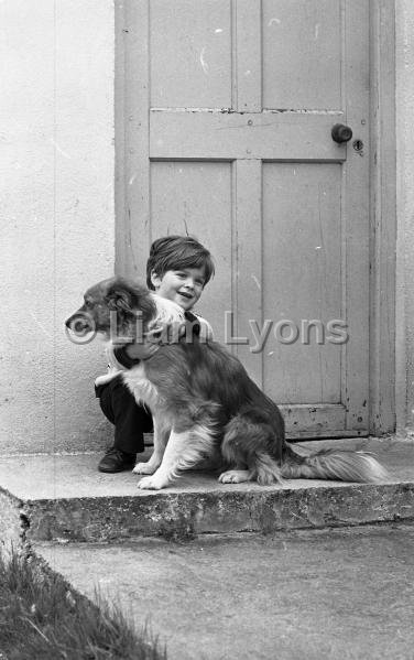 Damian Barrett with a collie dog at the dog's old home