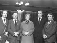 Presentations in Breaffy House to farmers - Lyons0004225.jpg  L-R : Terry Gallagher, Agricultural Officer; Michael O'Malley, Mayo County Manager; Mrs McEvaddy, Connacht Chairperson IFA Swinford; Sean McEvoy MCC Swinford and Minister Kitt. : Gallagher, Kitt, McEvaddy, McEvoy, O'Malley