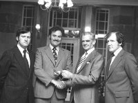 Presentation to Ballinrobe Race Committee - Lyons0004242.jpg  Second from the left Mr Jim O'Donnell Manager Ulster Bank Ballinrobe presenting a sponsorship cheque to Barney Daly, Chairman Ballinrobe Race Committee. At right Mr Dermot O'Connor, Ballinrobe Race Committee and at left Ulster Bank representative, Ballinrobe. : Daly, O'Connor, O'Donnell