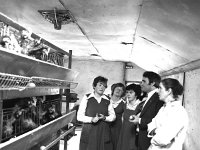 RDE School in Claremorris - Lyons0004257.jpg  In the poultry section in the College. Rosemary Tracy; Helena McCartan, Hollymount; Clare Kelly, Longford; Minister Tom Hussey and Laura Farragher, Instructuress. : Farragher, Hussey, Kelly, McCartan,, Tracy