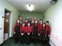 Irish Dancers, Shrule - Lyons0004755.jpg  Shrule Junior Set, Co. Mayo Champions who danced recently at Ballindine in connection with the Year of the Disabled. Front row left to right : Patricia Ryan; J J Keady; John Morley; Siobhain Kelly and Martina reilly.  Back row left to right : Paddy Brennan, assistant coach; Ann Marie Lydon; Tom Hynes, musician; Frankie Mortimer and Sean Forde. : Dancing, Shrule