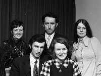 Presentation Dinner to Joe Gavin Town Clerk, 1973. - Lyons0007534.jpg  Joe seated with his wife. Back row Joe's brother John and his wife Frances at left and at right his sister Bridie. Presentation Dinner to Joe Gavin Town Clerk, 1973. : 19730126 Presentation Dinner to Joe Gavin Town Clerk 1.tif, Functions 1973, Lyons collection