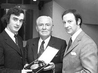 Westport Junior Chamber Function for Vincent Rowan, 1973. - Lyons0007543.jpg  Vincent Rowan; Eddie Mc Crea, Manager Bank of Ireland (sponsors of Junior Chamber Chain of Office) and Eamon Dowling. Westport Junior Chamber Function for Vincent Rowan, 1973. : 19730128 Westport Junior Chamber Function for Vincent Rowan 3.ti, 19730128 Westport Junior Chamber Function for Vincent Rowan 3.tif, Functions 1973, Lyons collection