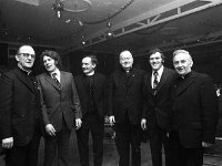 McDonnell Bros Garage Dinner , 1973. - Lyons0007741.jpg  Four Balla priests with the McDonnell Brothers; Fr Dessie Fitzimons; Fr Mc Myler; Cannon Scahill and Fr Paddy Mc Dermott.  Mc Donnell Bros Garage Dinner , 1973. : 19731221 Mc Donnell Bros Garage Dinner 2.tif, Functions 1973, Lyons collection
