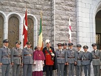 Order of Malta, celebrations in Westport, 1969. - Lyons00-20987.jpg  Knights of Malta celebrations in Westport after a special mass in St Mary's. Centre: Count Noel Peart President of the Irish Association of the Orders of Malta. At extreme left Frank Gill, Westport dentist and one of the founders of the Order. Third from the left Dr W. J. McHugh KM, Galway Archbishop of Tuam Dr Joseph Walsh. To the right  of Noel Peart is Dr H. Farrel Medical Officer, Westport Order of Malta and Commandant William Lyons DM. : 19690531 Celebrations in Westport 5.tif, Lyons collection, Order of Malta