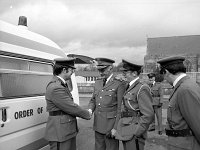 Order of Malta, 1983. - Lyons00-21040.jpg  Director of Ambulance Corps Dr Thomas J Healy K.M.M.D shaking hands with Lieut Patrick Fadian; Captain Peadar Flanagan inspecting a new ambulance on his visit to Westport. : 19830319 Order of Malta 10.tif, Lyons collection, Order of Malta