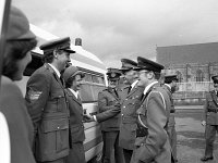 Order of Malta Westport, 1983. - Lyons00-21044.jpg  Visit of the Director of Ambulance Corps to Westport; Dr Thomas J Healy K.M.M.D; Volunteer Mary O' Malley; Volunteer Patrick Warde; Sgt Liam Fahy with the Director inspecting the new ambulance. : 19830319 Order of Malta 5.tif, Lyons collection, Order of Malta