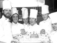 Irish Press Photo 1975 - Lyons00-21493.jpg  The chefs in the Great Southren Hotel Mulranny. Fourth from the left Johnny Carrol head chef celebrating 80 years since the hotel was opened in 1895. : 19750510 Terry O' Sullivan in Mulranny 5.tif, Irish Press, Lyons collection