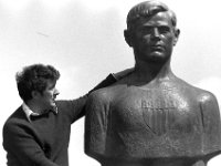 Irish Press Photo 1977 - Lyons00-21506.jpg  Terry O' Sullivan Page for the Irish Press. Mixie Clarke, Bohola with the fine statue of Martin Sheridan a native of Bohola and an outstanding Olympian athlete who won gold at the Olympics. : 18770514 Terry O' Sullivan Page 7.tif, Irish Press, Lyons collection